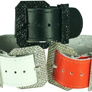 LEATHER BRACELET WITH PAVE CRYSTAL BUCKLE